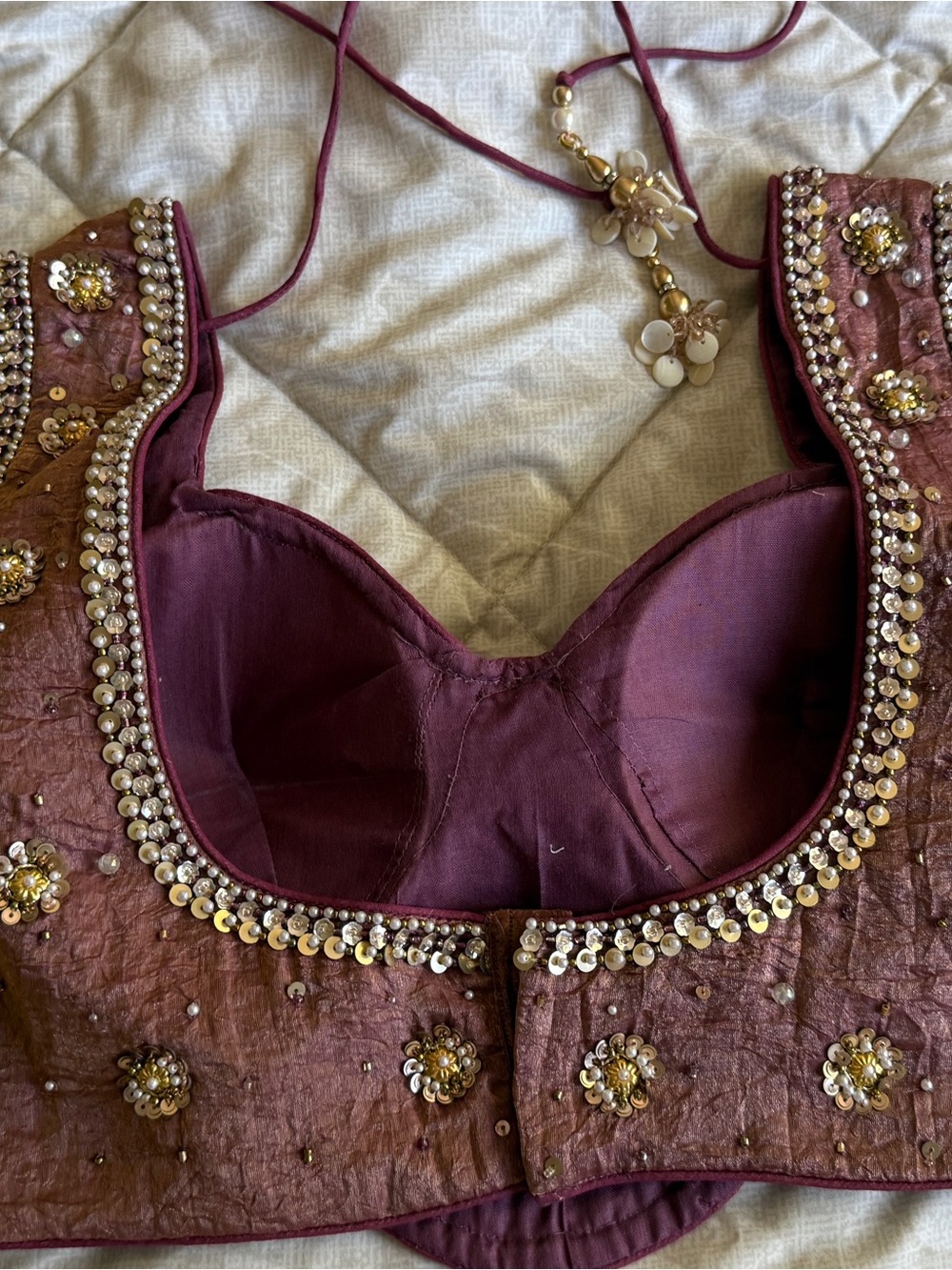 Embellished Sequin Bustier Crop Top in Deep Wine - Picture 2 of 5